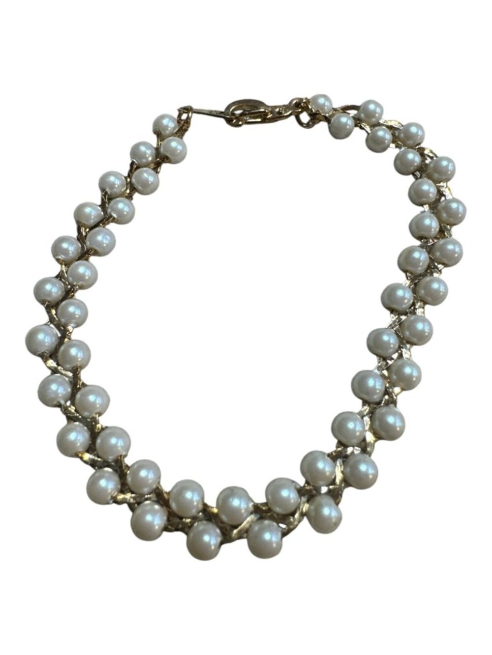 Elegant Double-Strand Faux Pearl Bracelet With Gold-Tone Accents Lobster Clasp C